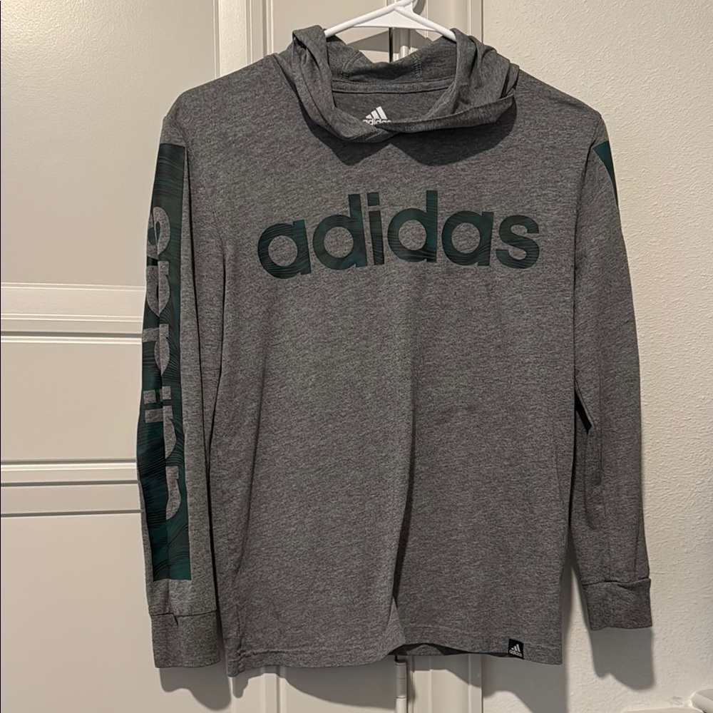 Adidas Gray Hoodie with Green Accents